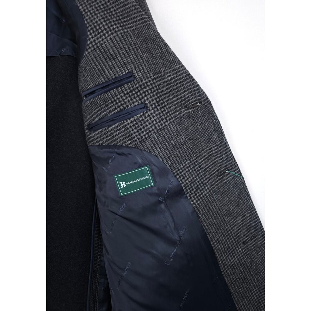 B by Brooks Brothers Mens Classic Fit Overcoat 44L Grey Plaid Wool Blend NWT - Picture 4 of 10
